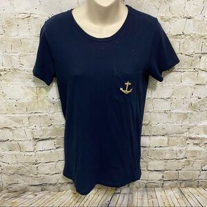 J Crew Navy Blue Nautical Anchor Pocket T Shirt